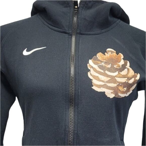 Hand Printed Upcycled Womens Small Rustic Woody Pine Cone Full Zip Hoodie Jacket - Picture 2 of 5